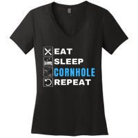 Eat Sleep Cornhole Repeat, Funny Corn Hole Team Lawn Game Women's V-Neck T-Shirt