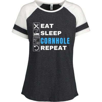 Eat Sleep Cornhole Repeat, Funny Corn Hole Team Lawn Game Enza Ladies Jersey Colorblock Tee