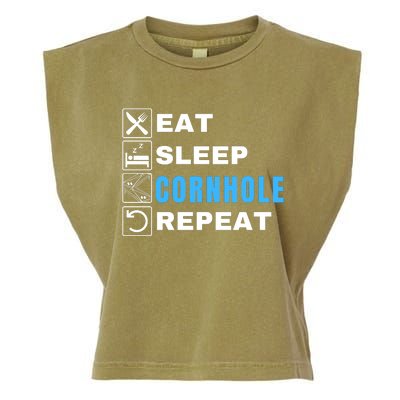 Eat Sleep Cornhole Repeat, Funny Corn Hole Team Lawn Game Garment-Dyed Women's Muscle Tee