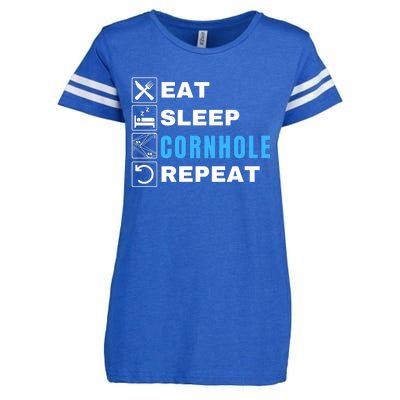 Eat Sleep Cornhole Repeat, Funny Corn Hole Team Lawn Game Enza Ladies Jersey Football T-Shirt