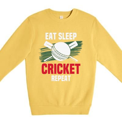 Eat Sleep Cricket Repeat Field Sports Cricketer Player Premium Crewneck Sweatshirt