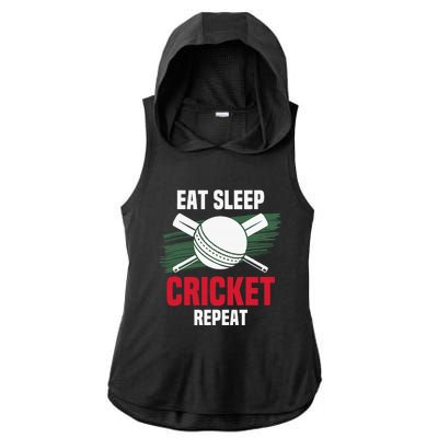 Eat Sleep Cricket Repeat Field Sports Cricketer Player Ladies PosiCharge Tri-Blend Wicking Draft Hoodie Tank