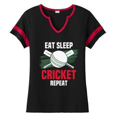 Eat Sleep Cricket Repeat Field Sports Cricketer Player Ladies Halftime Notch Neck Tee