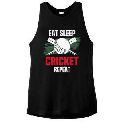 Eat Sleep Cricket Repeat Field Sports Cricketer Player Ladies PosiCharge Tri-Blend Wicking Tank