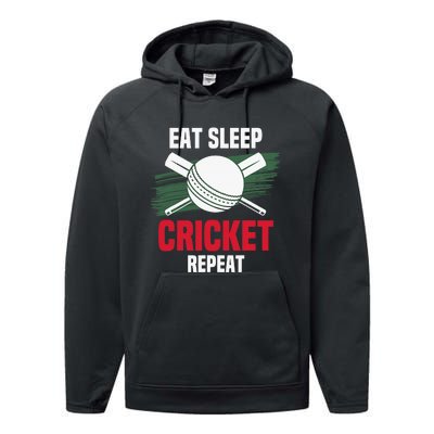 Eat Sleep Cricket Repeat Field Sports Cricketer Player Performance Fleece Hoodie