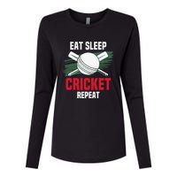 Eat Sleep Cricket Repeat Field Sports Cricketer Player Womens Cotton Relaxed Long Sleeve T-Shirt