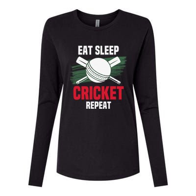 Eat Sleep Cricket Repeat Field Sports Cricketer Player Womens Cotton Relaxed Long Sleeve T-Shirt