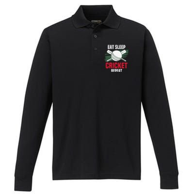 Eat Sleep Cricket Repeat Field Sports Cricketer Player Performance Long Sleeve Polo