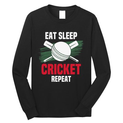 Eat Sleep Cricket Repeat Field Sports Cricketer Player Long Sleeve Shirt