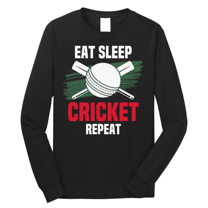 Eat Sleep Cricket Repeat Field Sports Cricketer Player Long Sleeve Shirt