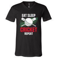 Eat Sleep Cricket Repeat Field Sports Cricketer Player V-Neck T-Shirt