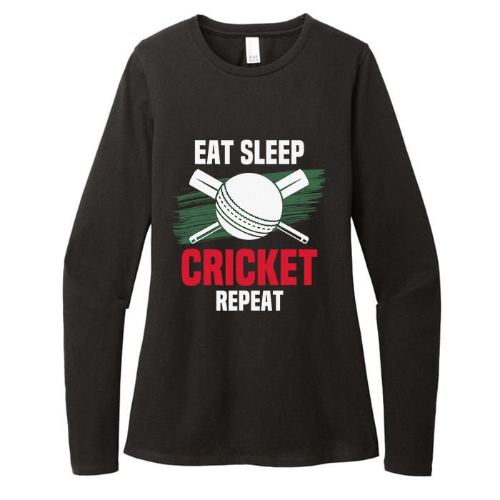 Eat Sleep Cricket Repeat Field Sports Cricketer Player Womens CVC Long Sleeve Shirt