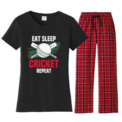 Eat Sleep Cricket Repeat Field Sports Cricketer Player Women's Flannel Pajama Set