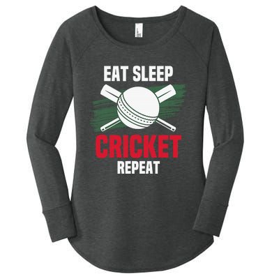 Eat Sleep Cricket Repeat Field Sports Cricketer Player Women's Perfect Tri Tunic Long Sleeve Shirt