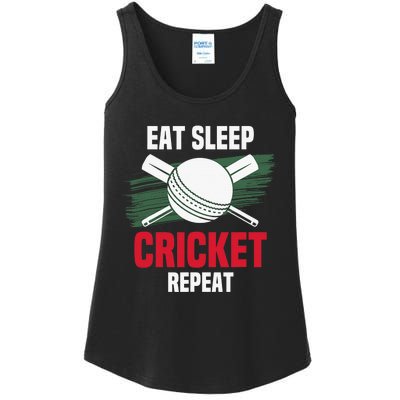 Eat Sleep Cricket Repeat Field Sports Cricketer Player Ladies Essential Tank