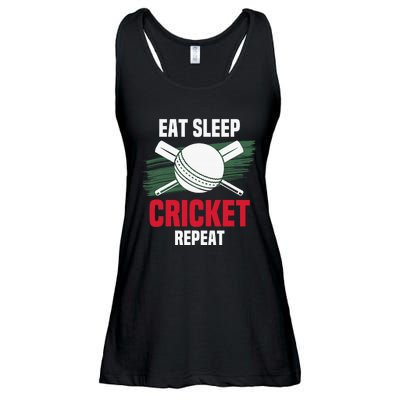 Eat Sleep Cricket Repeat Field Sports Cricketer Player Ladies Essential Flowy Tank