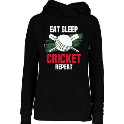 Eat Sleep Cricket Repeat Field Sports Cricketer Player Womens Funnel Neck Pullover Hood