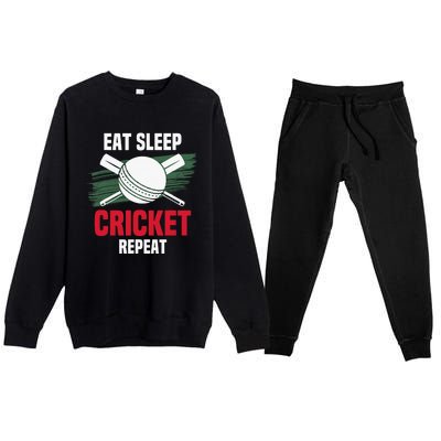 Eat Sleep Cricket Repeat Field Sports Cricketer Player Premium Crewneck Sweatsuit Set