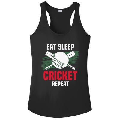 Eat Sleep Cricket Repeat Field Sports Cricketer Player Ladies PosiCharge Competitor Racerback Tank