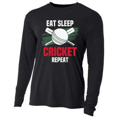 Eat Sleep Cricket Repeat Field Sports Cricketer Player Cooling Performance Long Sleeve Crew