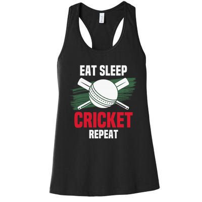 Eat Sleep Cricket Repeat Field Sports Cricketer Player Women's Racerback Tank