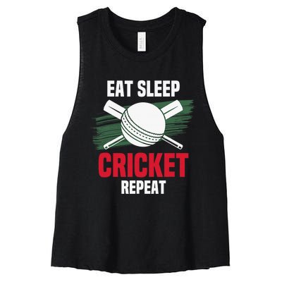 Eat Sleep Cricket Repeat Field Sports Cricketer Player Women's Racerback Cropped Tank