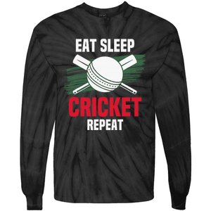 Eat Sleep Cricket Repeat Field Sports Cricketer Player Tie-Dye Long Sleeve Shirt