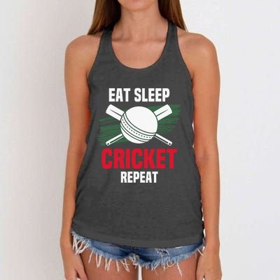 Eat Sleep Cricket Repeat Field Sports Cricketer Player Women's Knotted Racerback Tank