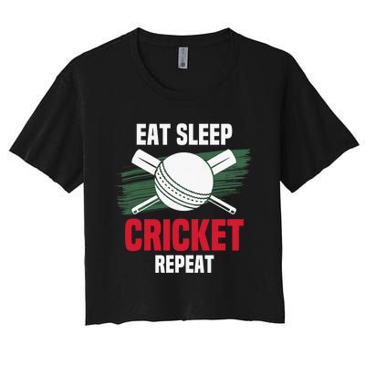 Eat Sleep Cricket Repeat Field Sports Cricketer Player Women's Crop Top Tee