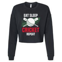 Eat Sleep Cricket Repeat Field Sports Cricketer Player Cropped Pullover Crew