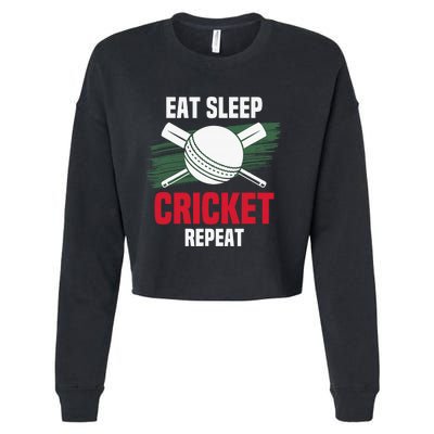 Eat Sleep Cricket Repeat Field Sports Cricketer Player Cropped Pullover Crew