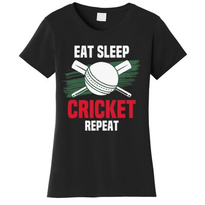 Eat Sleep Cricket Repeat Field Sports Cricketer Player Women's T-Shirt