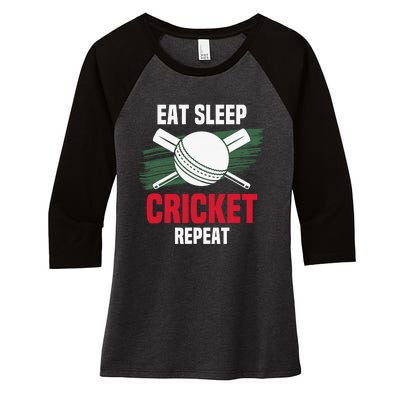 Eat Sleep Cricket Repeat Field Sports Cricketer Player Women's Tri-Blend 3/4-Sleeve Raglan Shirt