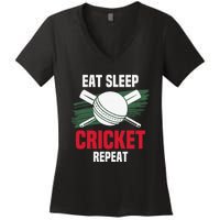 Eat Sleep Cricket Repeat Field Sports Cricketer Player Women's V-Neck T-Shirt