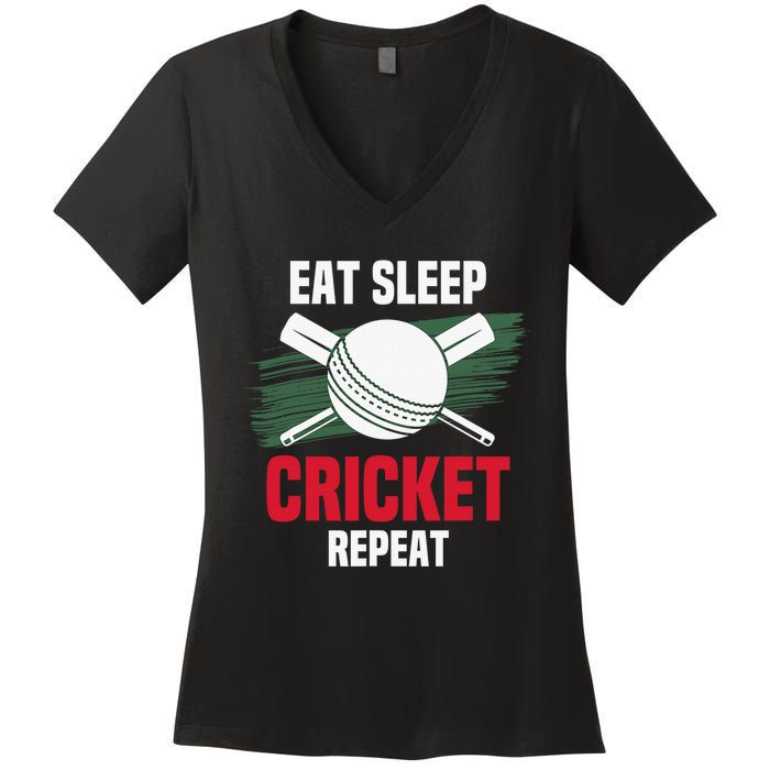 Eat Sleep Cricket Repeat Field Sports Cricketer Player Women's V-Neck T-Shirt