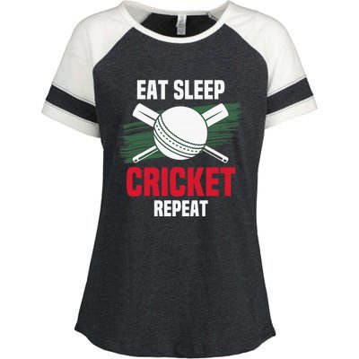 Eat Sleep Cricket Repeat Field Sports Cricketer Player Enza Ladies Jersey Colorblock Tee