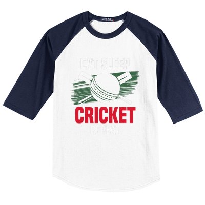 Eat Sleep Cricket Repeat Field Sports Cricketer Player Baseball Sleeve Shirt