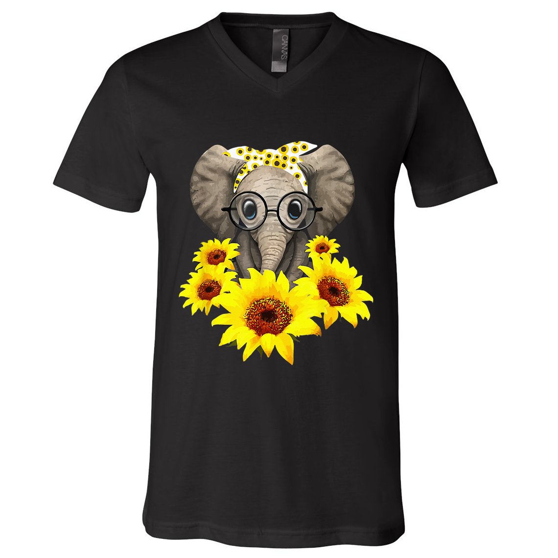 Elephant Sunflower Cute Elephant Love Sunflower V-Neck T-Shirt