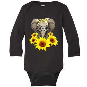 Elephant Sunflower Cute Elephant Love Sunflower Baby Long Sleeve Bodysuit