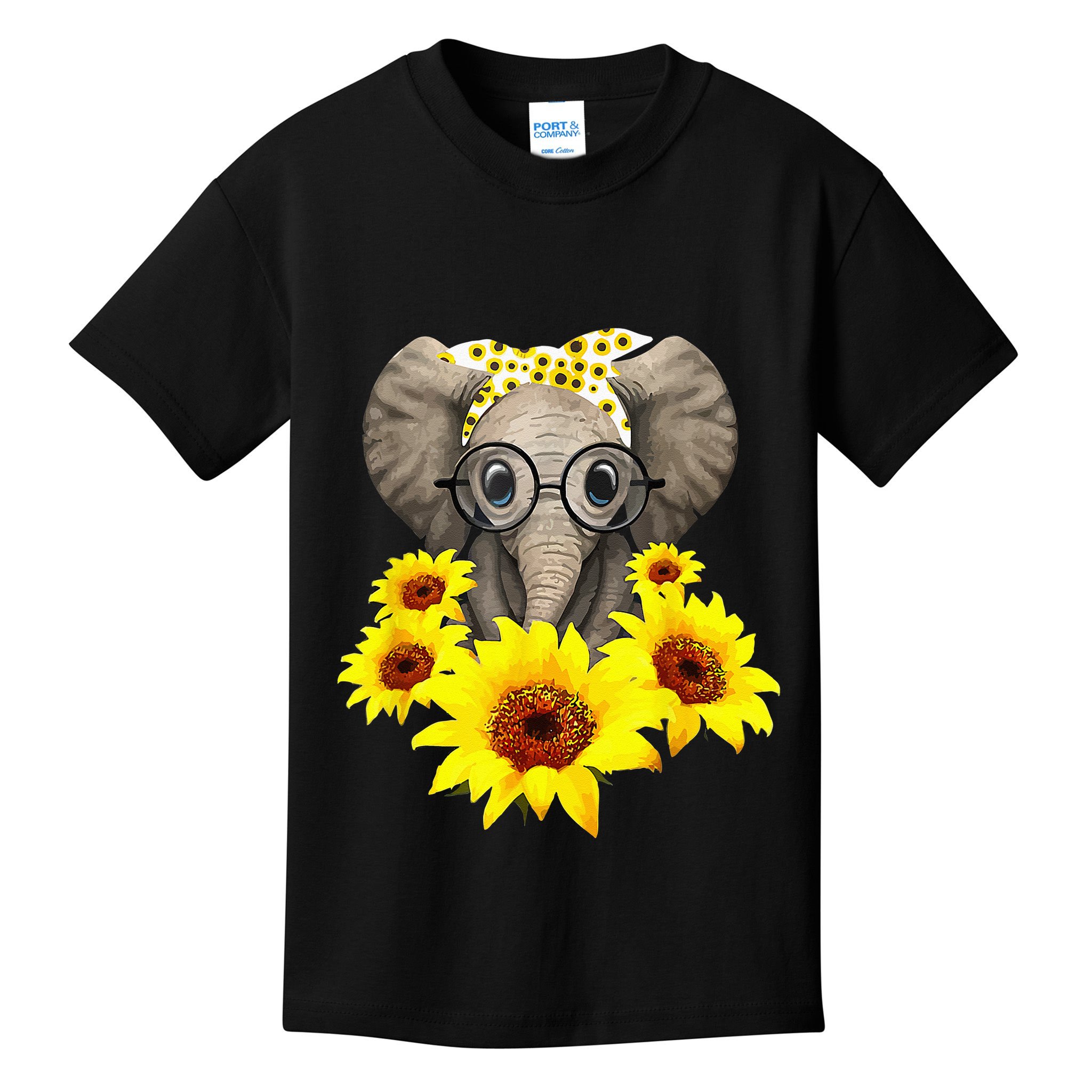 Elephant Sunflower Cute Elephant Love Sunflower Kids T-Shirt