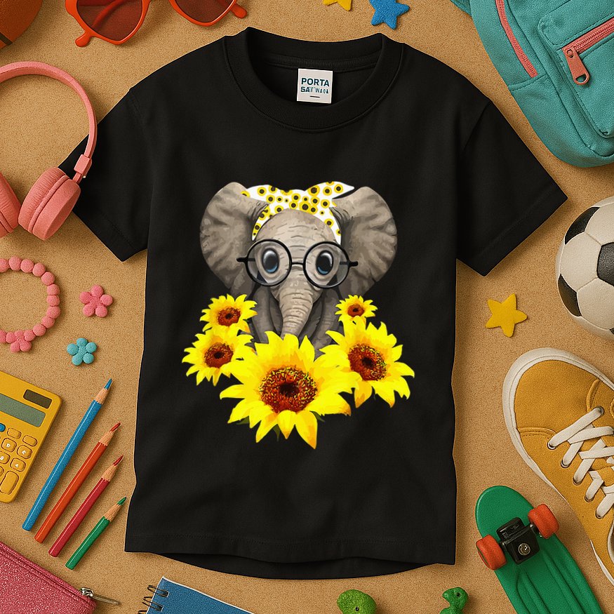 Elephant Sunflower Cute Elephant Love Sunflower Kids T-Shirt
