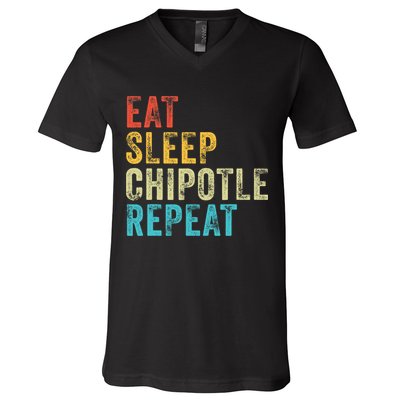 Eat Sleep Chipotle Repeat Funny Chipotle Vintage Distressed V-Neck T-Shirt