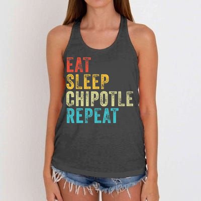 Eat Sleep Chipotle Repeat Funny Chipotle Vintage Distressed Women's Knotted Racerback Tank