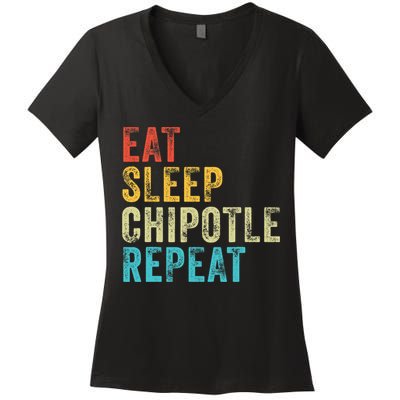 Eat Sleep Chipotle Repeat Funny Chipotle Vintage Distressed Women's V-Neck T-Shirt
