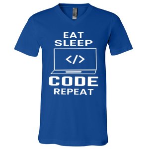 Eat Sleep Code Repeat Programmer Software Developer Coder Meaningful Gift V-Neck T-Shirt