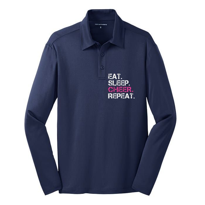 Eat Sleep Cheer Repeat Cheerleading Cheerleader Gifts Silk Touch Performance Long Sleeve Polo