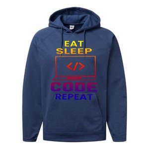 Eat Sleep Code Repeat Programmer Software Developer Coder Great Gift Performance Fleece Hoodie