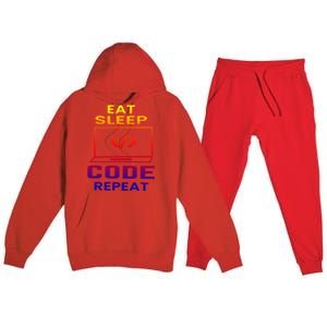 Eat Sleep Code Repeat Programmer Software Developer Coder Great Gift Premium Hooded Sweatsuit Set