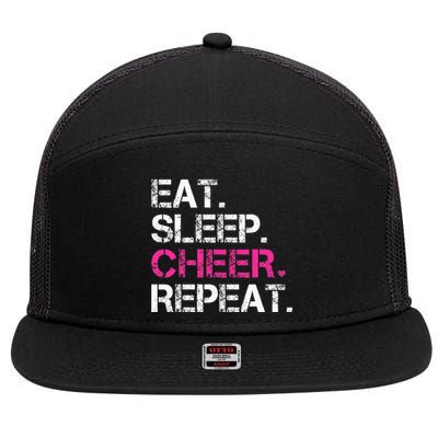 Eat Sleep Cheer Repeat Cheerleading Cheerleader Gifts 7 Panel Mesh Trucker Snapback Hat