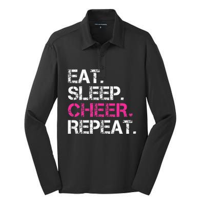 Eat Sleep Cheer Repeat Cheerleading Cheerleader Gifts Silk Touch Performance Long Sleeve Polo